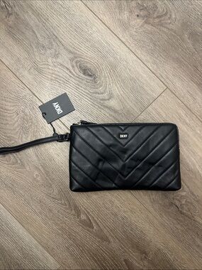 DKNY Black Quilted Leather Wristlet Clutch